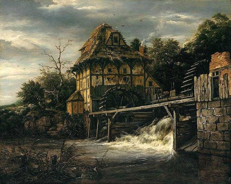 Jacob Isaacksz. van Ruisdael Two Undershot Watermills with Men Opening a Sluice china oil painting image